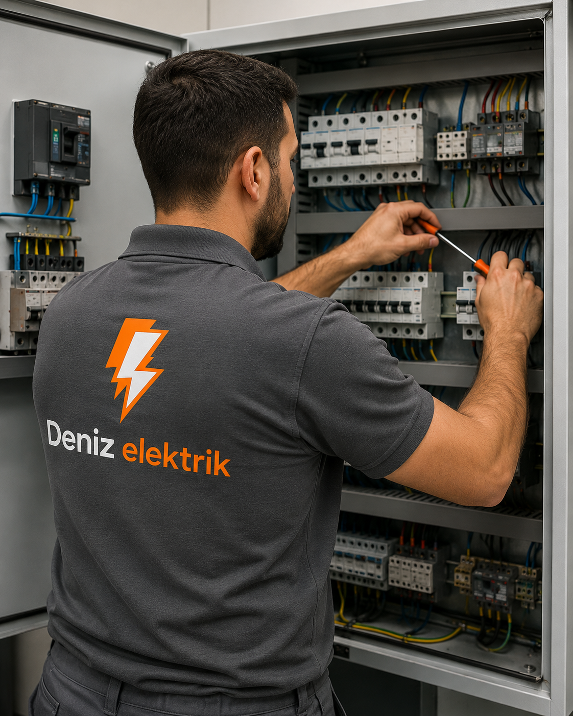 Elektrik panosunda çalışan Deniz Elektrik ustası